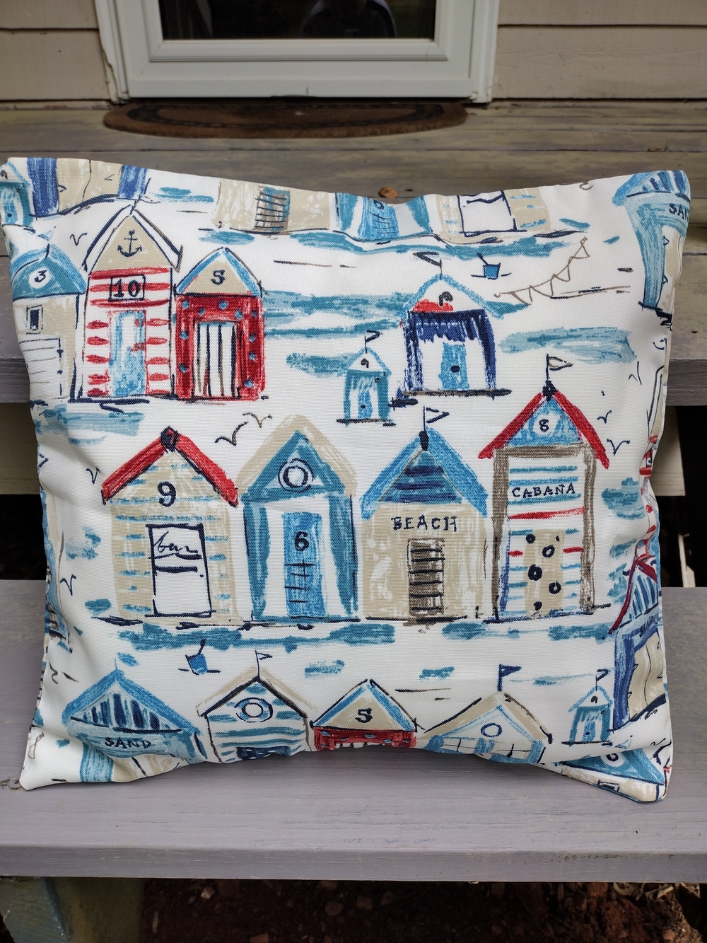 Seaside Cabana Decorative Accent Pillow - Blue, Red, Tan